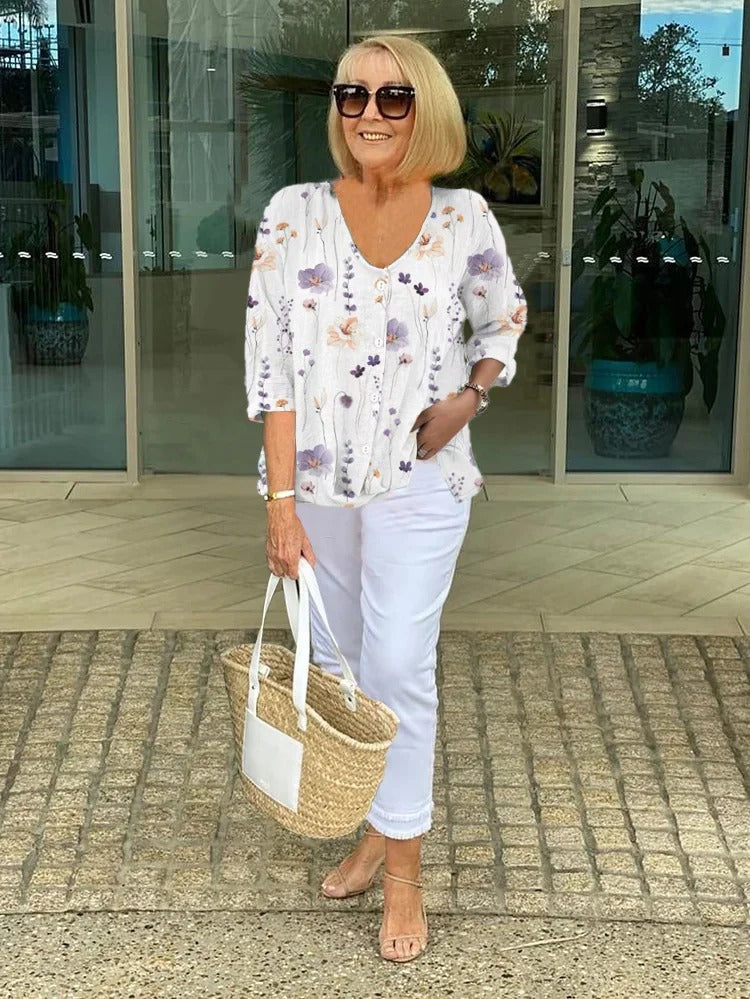 Mirabelle | Floral Print V-Neck Blouse