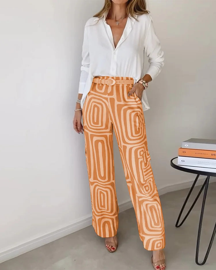 Celestina | Geometric Print Wide Leg Palazzo Pants Set