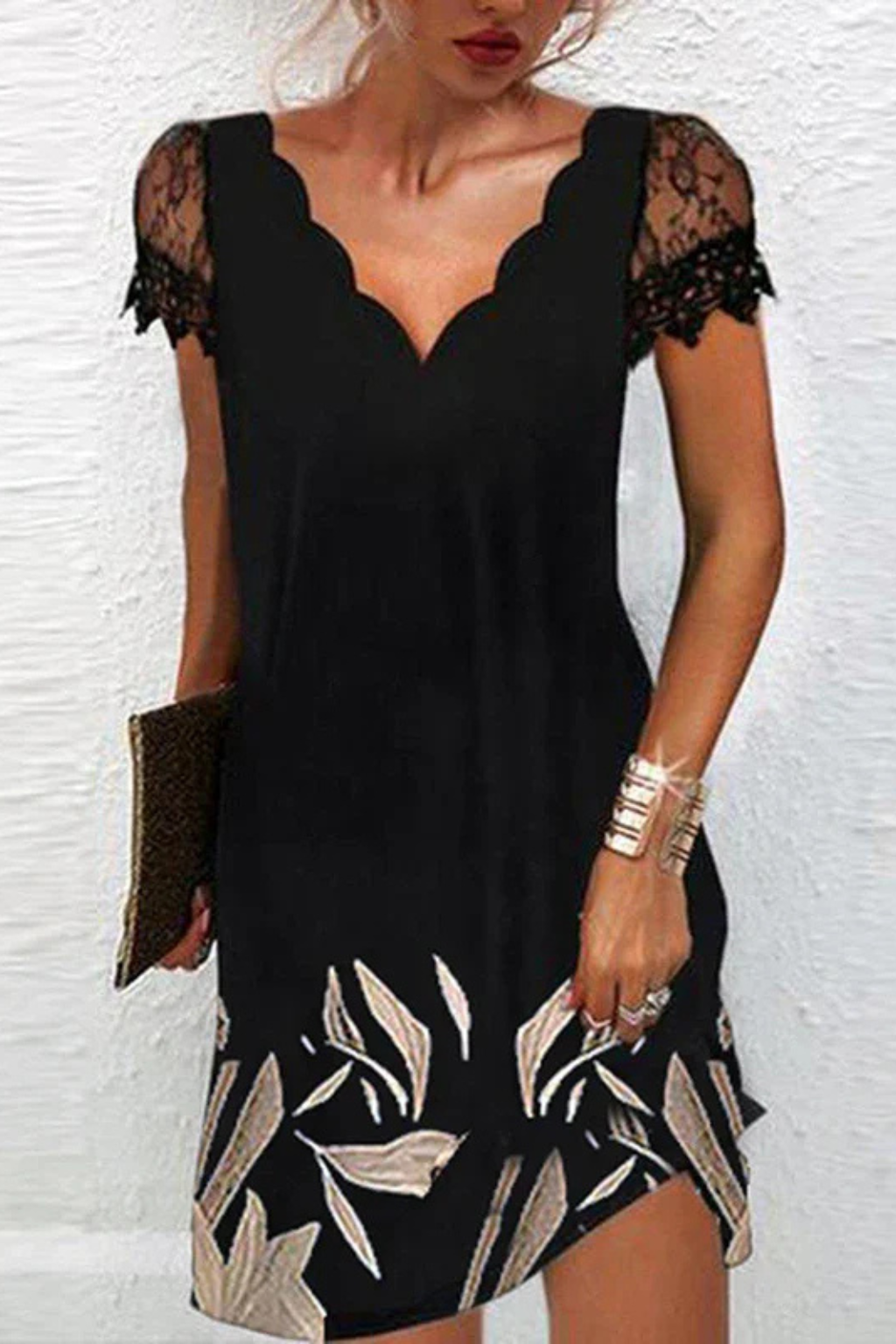 Evangeline | Elegant Lace Sleeve V-Neck Mini Dress