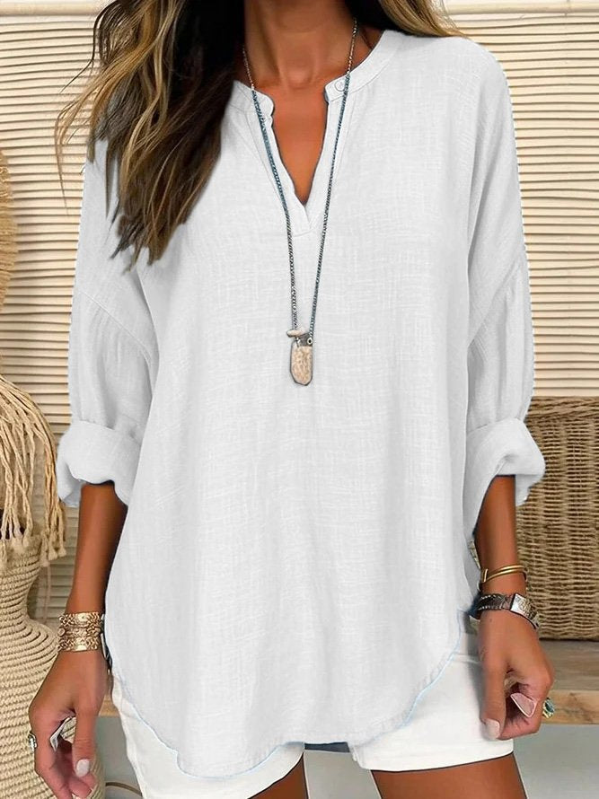 Delphine | Casual Linen V-Neck Tunic Blouse