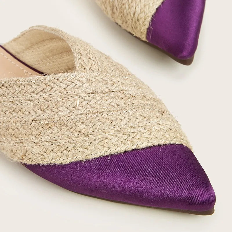 Margot | Elegant Woven Raffia Pointed Toe Mules