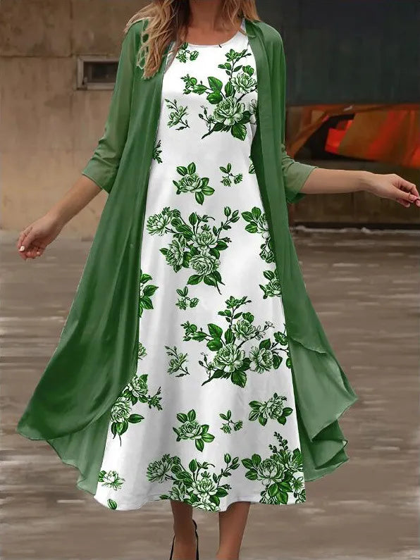 Ophelia | Floral Embroidered Midi Dress with Chiffon Jacket