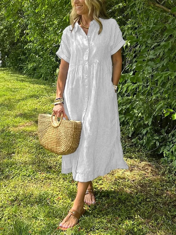 Vivienne | Casual Striped Shirt Midi Dress