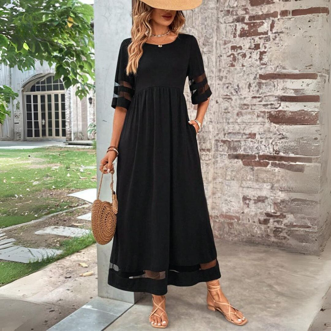 Aurewyn | Effortless Mesh-Trim Maxi Dress