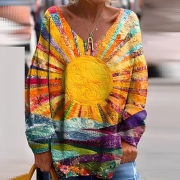 Celestiana | Vibrant Sun Print Long Sleeve Blouse