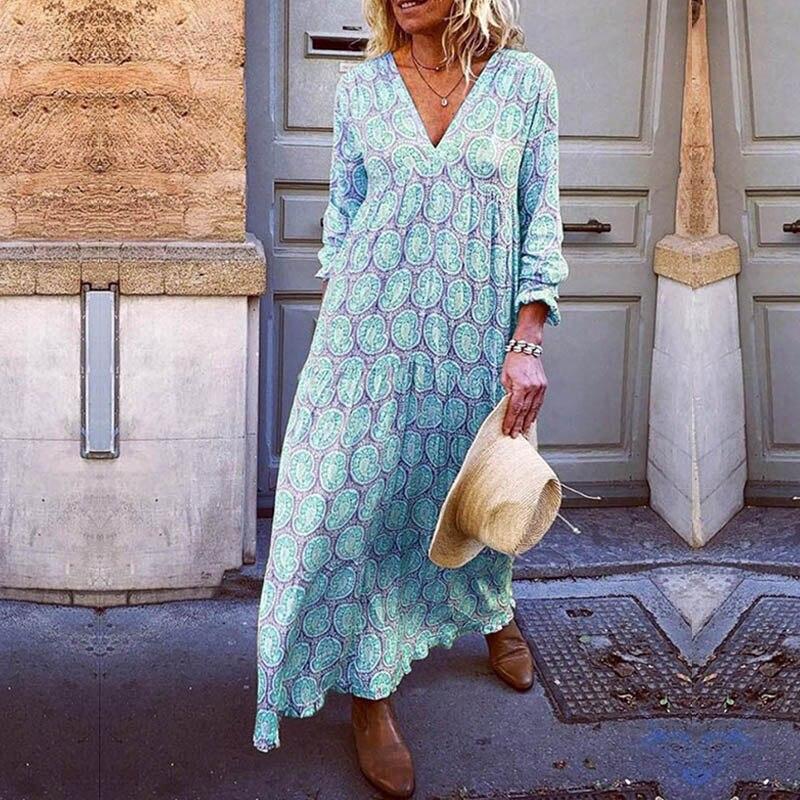 Carmella | Elegant Paisley V-Neck Maxi Dress
