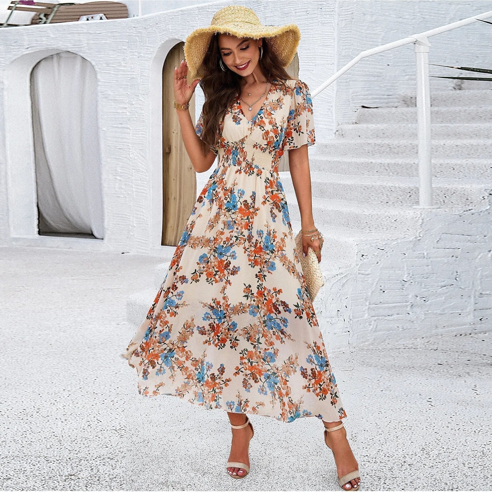 Cordelia | Elegant Floral Print Midi Dress