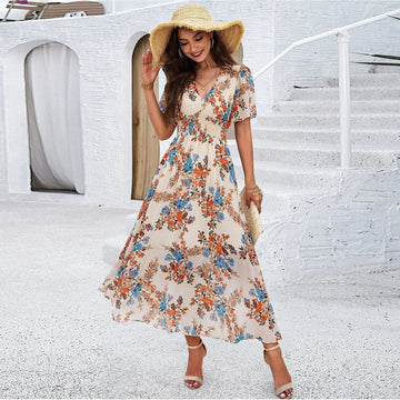 Cordelia | Elegant Floral Print Midi Dress
