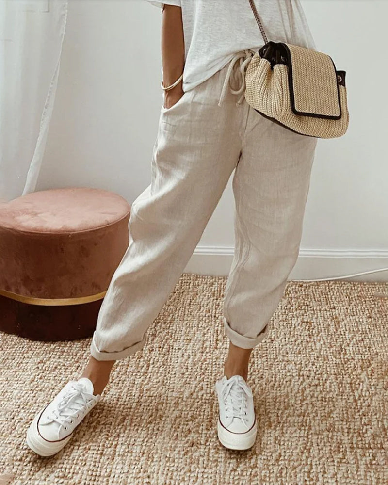 Thaliana | Casual Drawstring Linen Pants Women