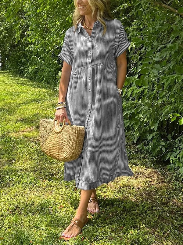 Vivienne | Casual Striped Shirt Midi Dress