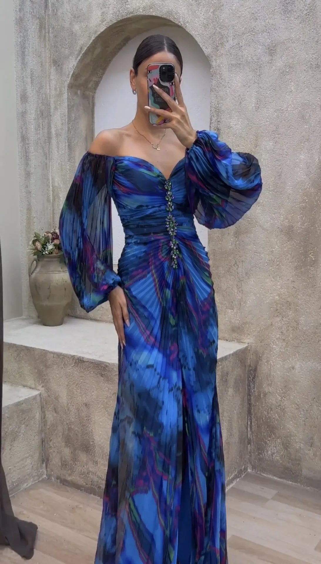 Vivienne | Elegant Tie-Dye Puff Sleeve Maxi Dress
