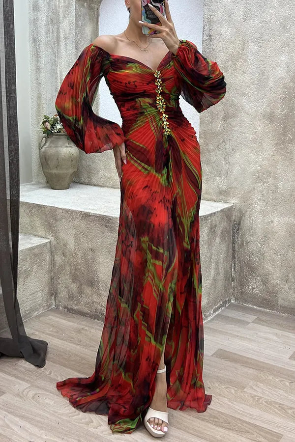 Vivienne | Elegant Tie-Dye Puff Sleeve Maxi Dress