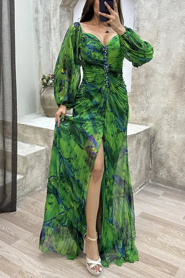 Vivienne | Elegant Tie-Dye Puff Sleeve Maxi Dress