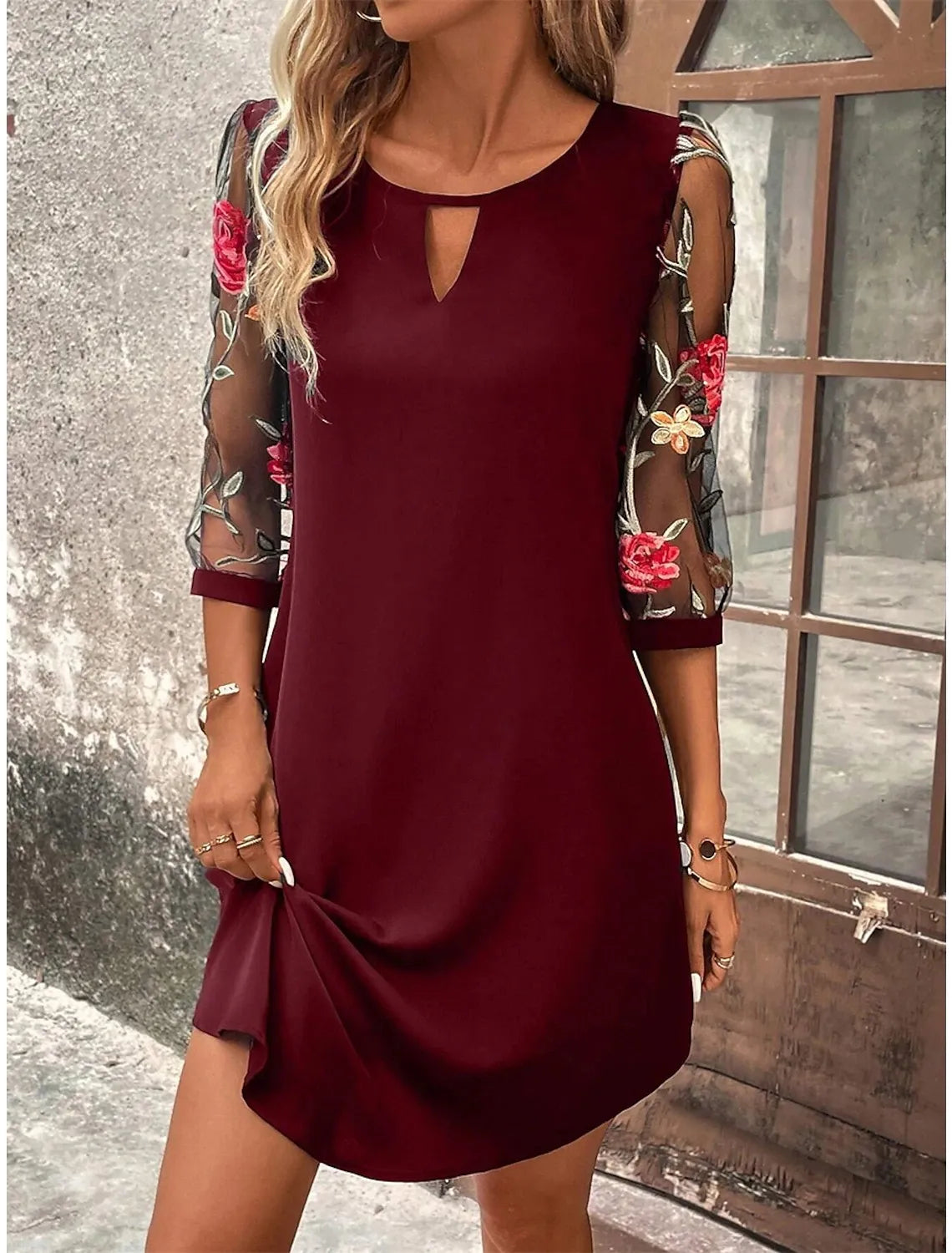 Delphine | Elegant Floral Embroidered Mini Dress