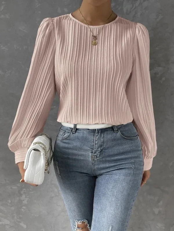 Marlena | Elegant Ribbed Balloon Sleeve Blouse