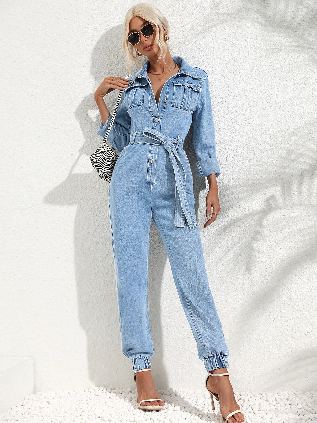 Mirelle | Elegant Denim Belted Jumpsuit