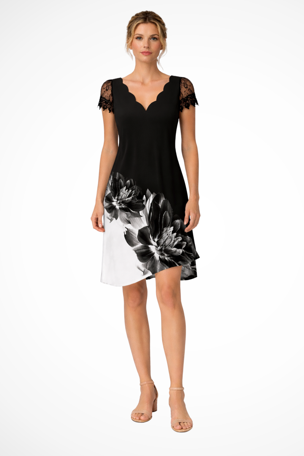 Evangeline | Elegant Lace Sleeve V-Neck Mini Dress
