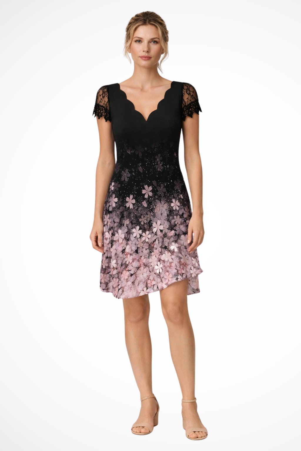 Evangeline | Elegant Lace Sleeve V-Neck Mini Dress