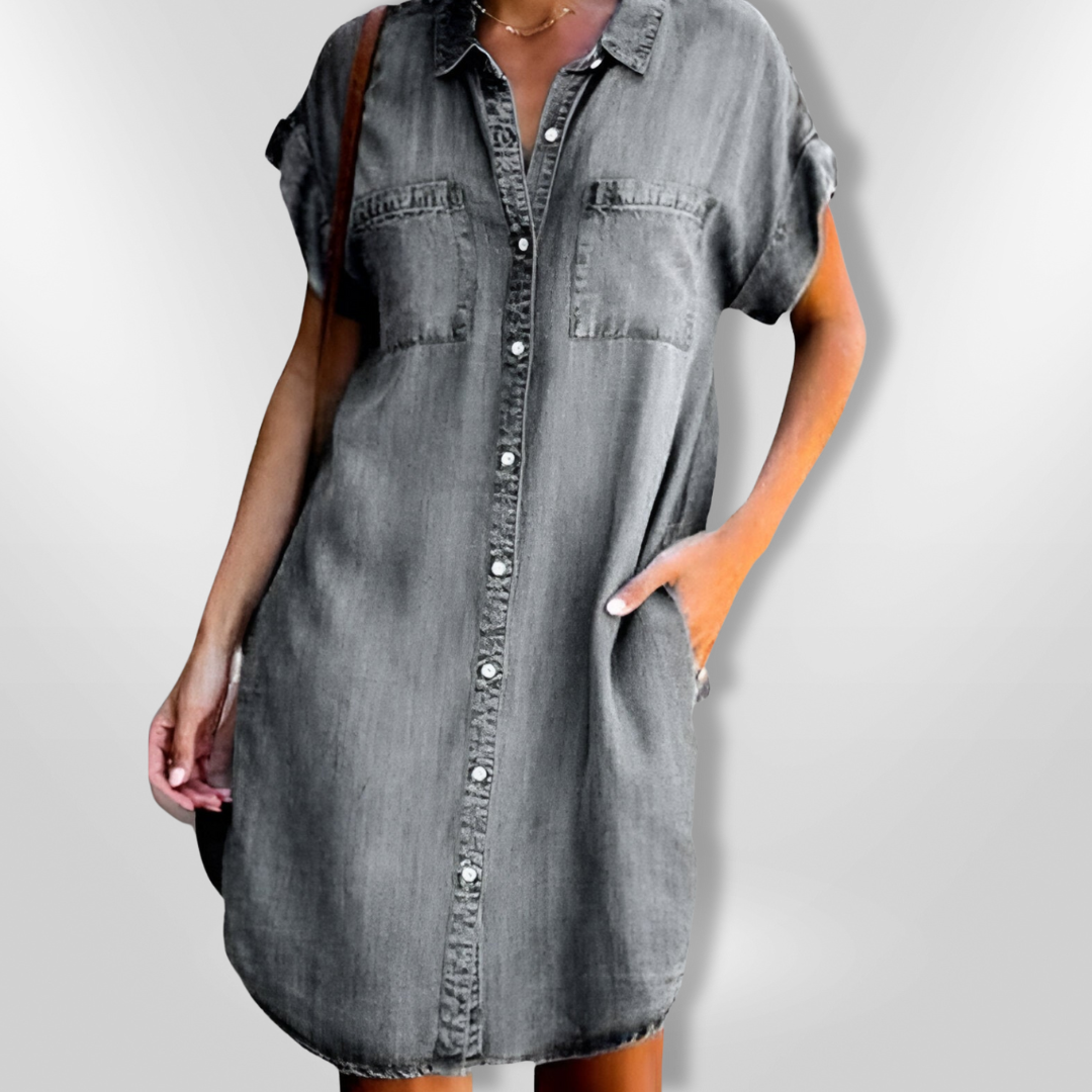 Celestina | Casual Denim Shirt Midi Dress