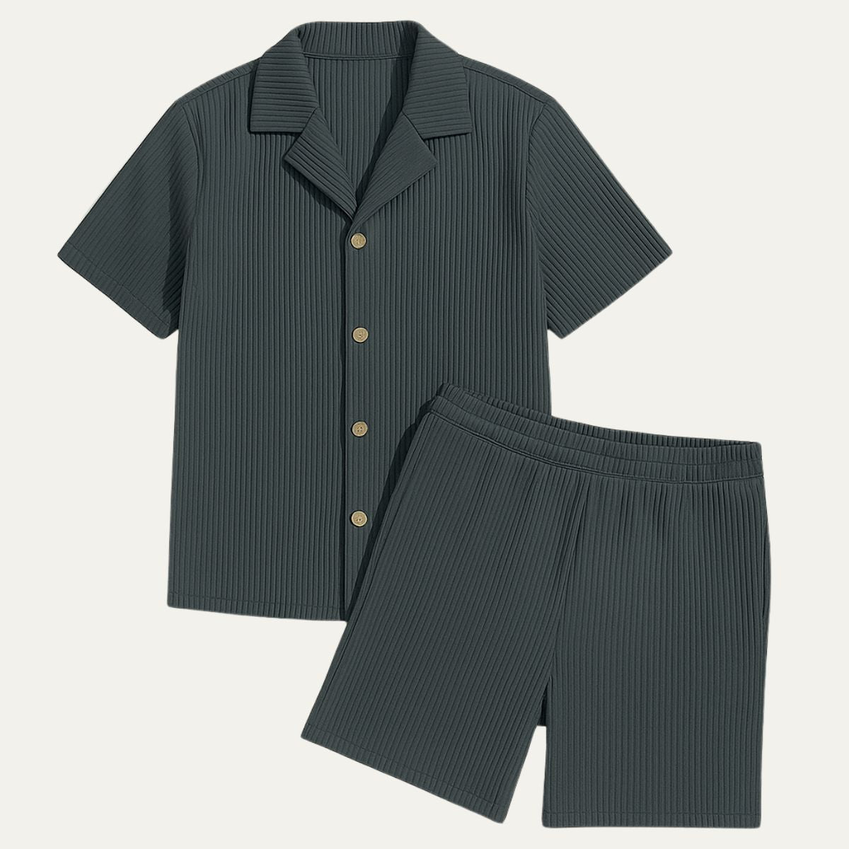 Knox | Men's Casual Ribbed Camp Collar Short Set