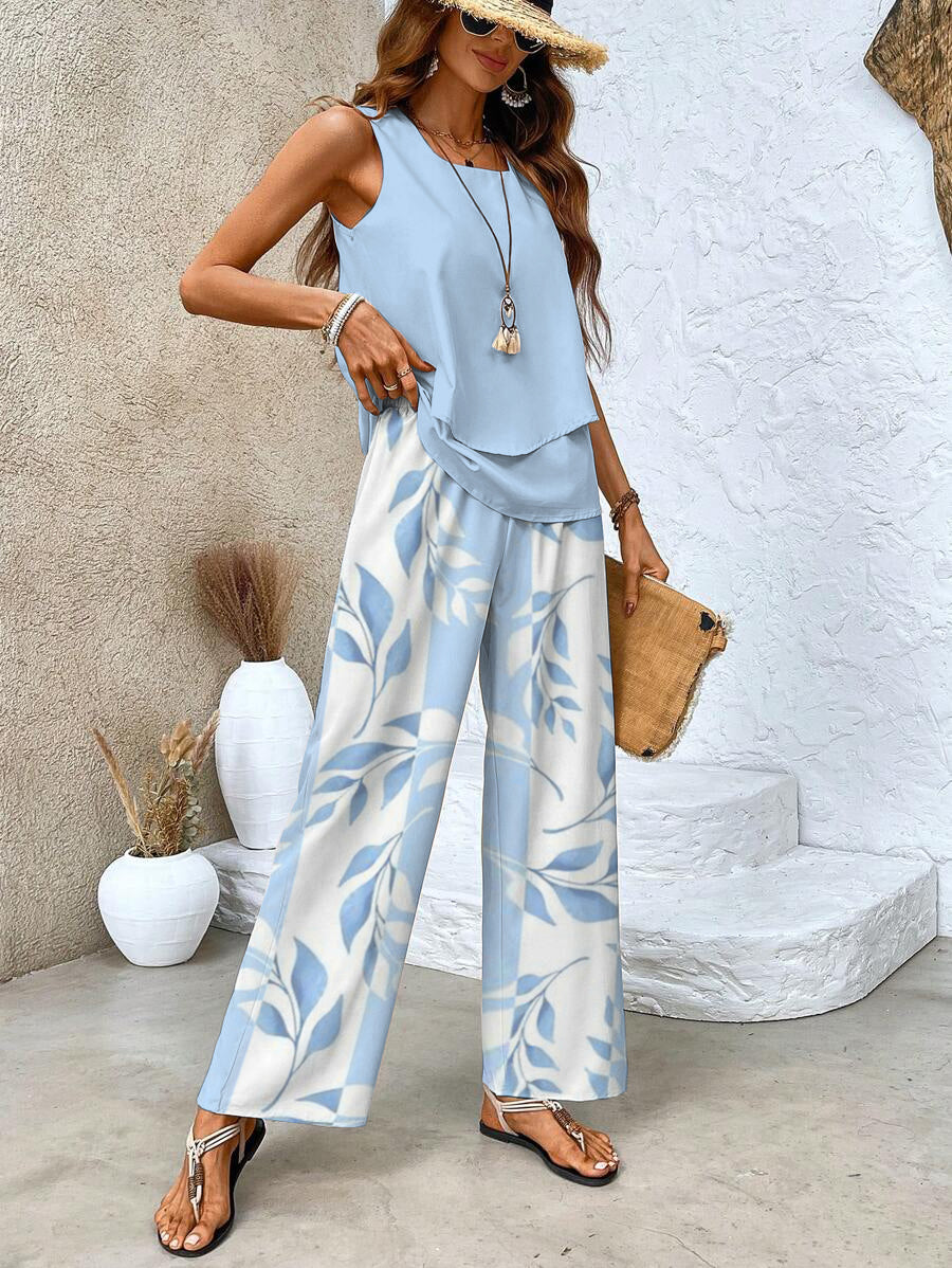 Evangeline | Elegant Tiered Top Wide Leg Pants Set