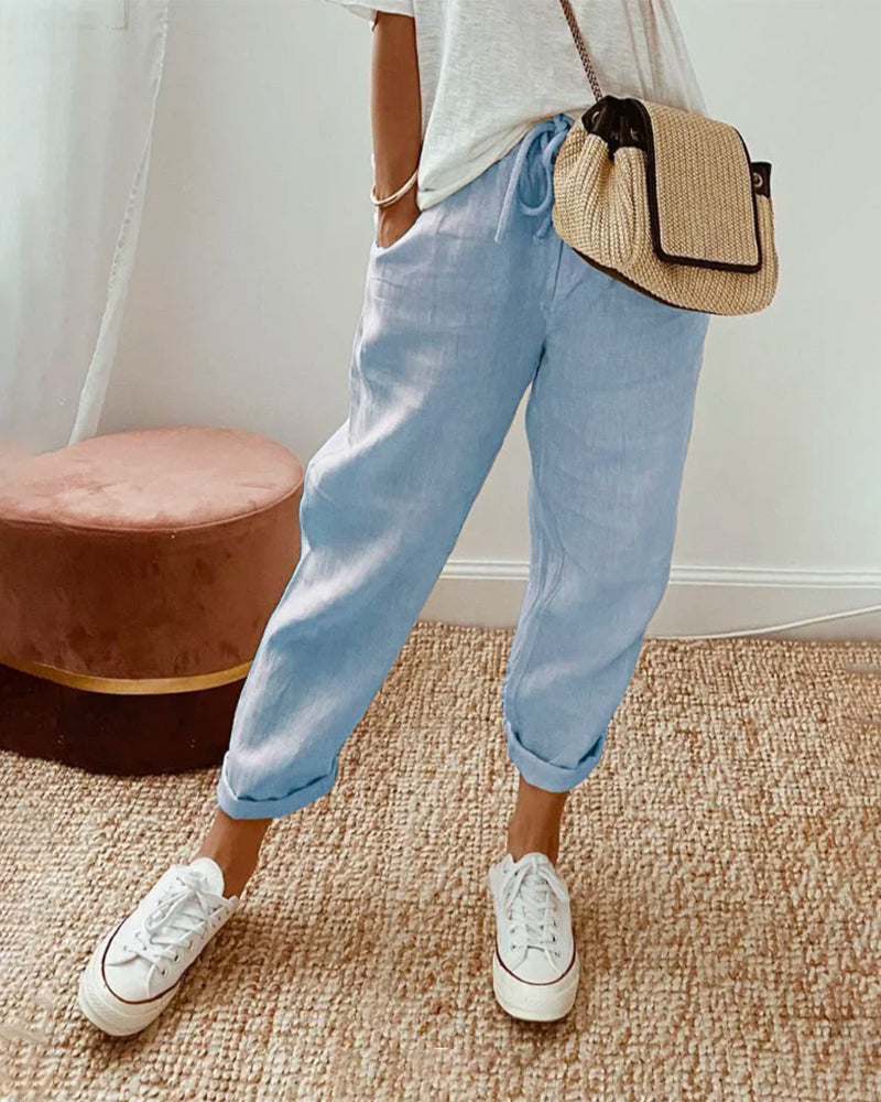Thaliana | Casual Drawstring Linen Pants Women