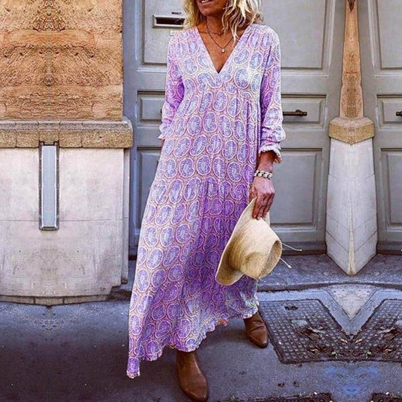 Carmella | Elegant Paisley V-Neck Maxi Dress