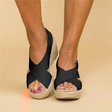 Delphine | Elegant Cross Strap Espadrille Wedges