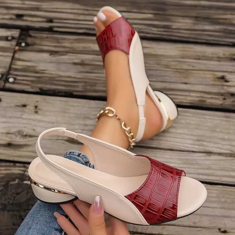 Cordelia | Elegant Croc Embossed Slingback Block Heels