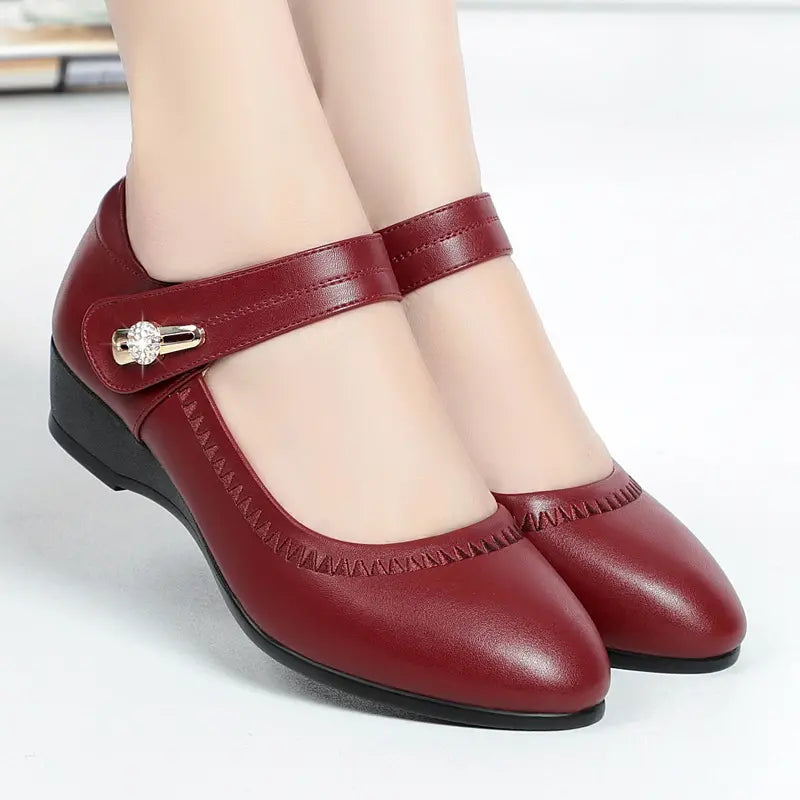 Marvelle | Comfort Fit Leather Wedge Mary Jane Heels