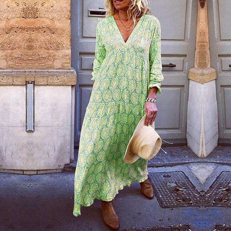 Carmella | Elegant Paisley V-Neck Maxi Dress