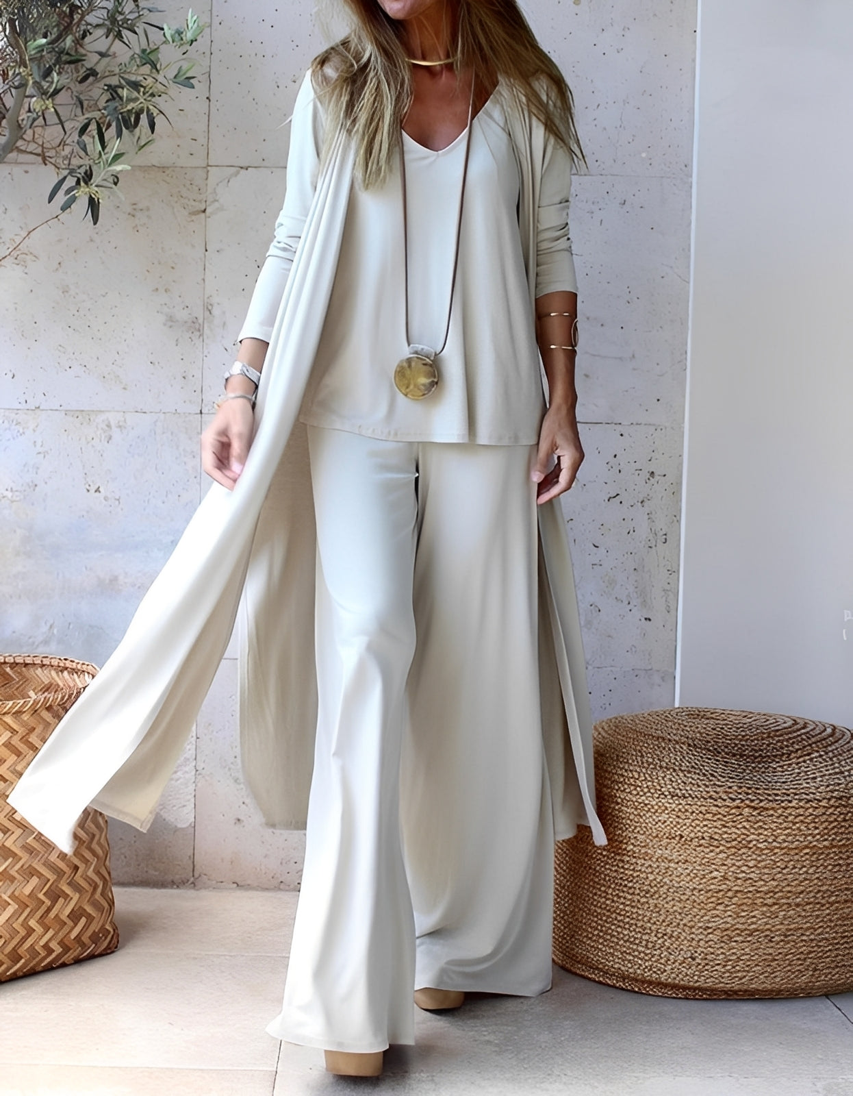 Delphina | Elegant Three Piece Duster Cardigan Set