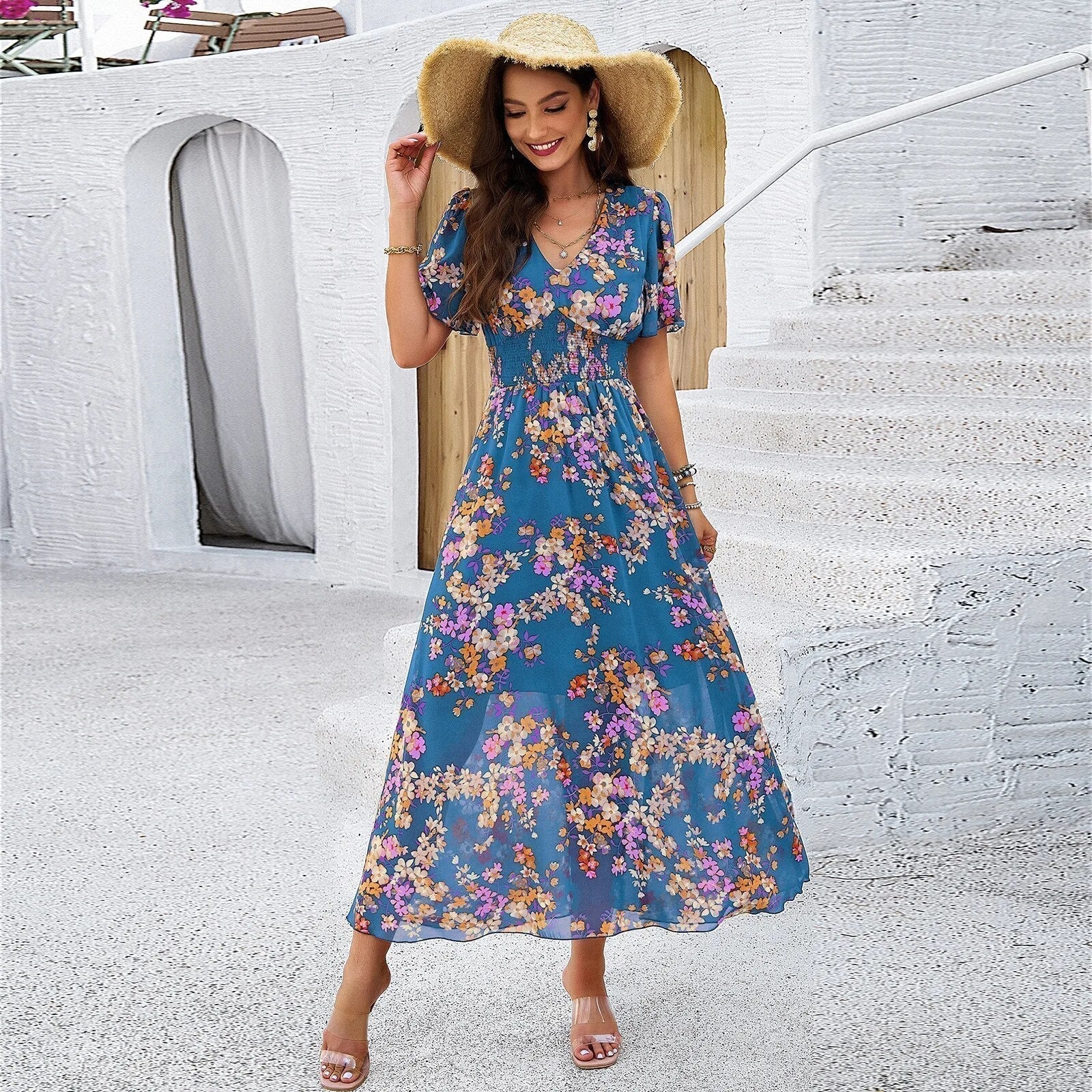 Cordelia | Elegant Floral Print Midi Dress