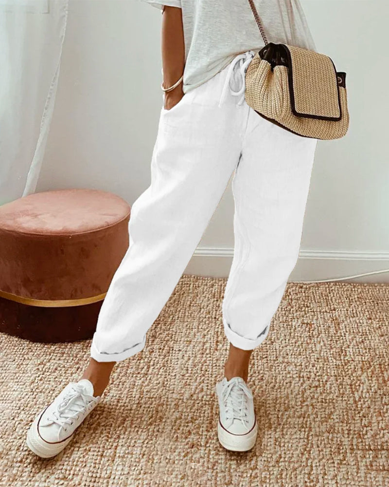 Thaliana | Casual Drawstring Linen Pants Women