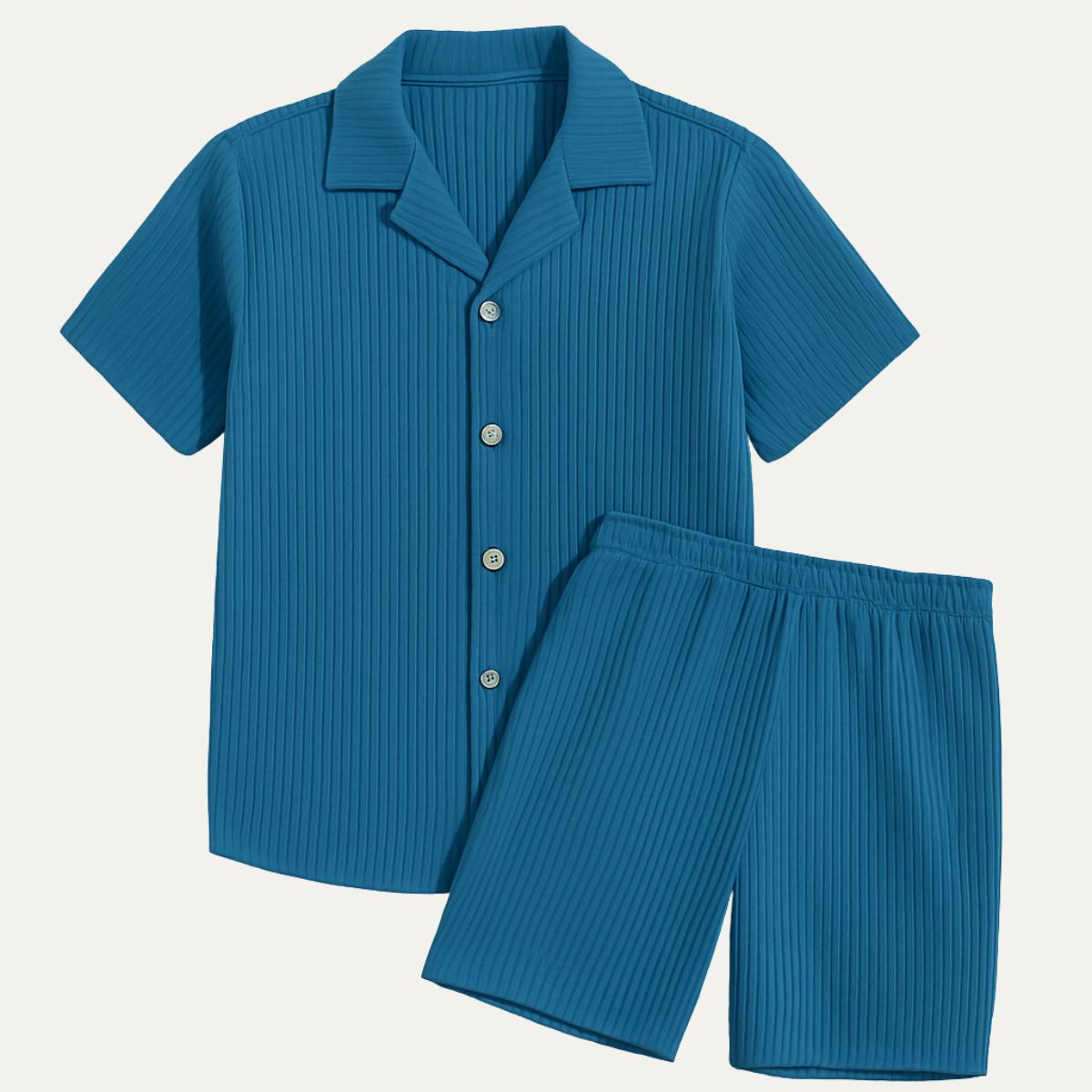 Knox | Men's Casual Ribbed Camp Collar Short Set