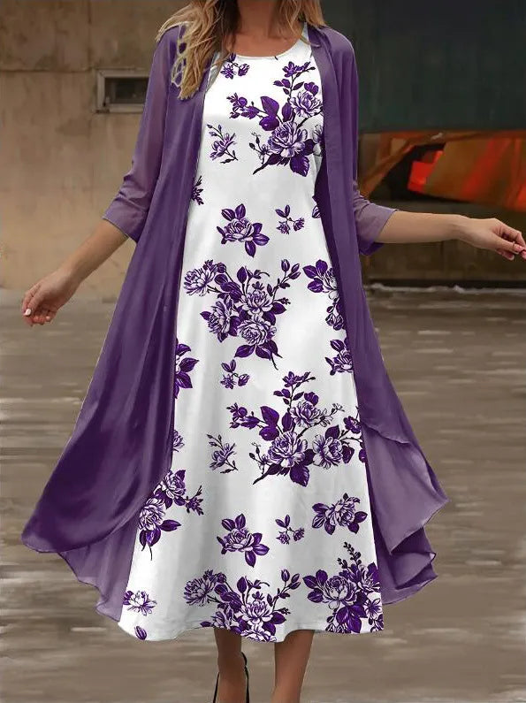 Ophelia | Floral Embroidered Midi Dress with Chiffon Jacket