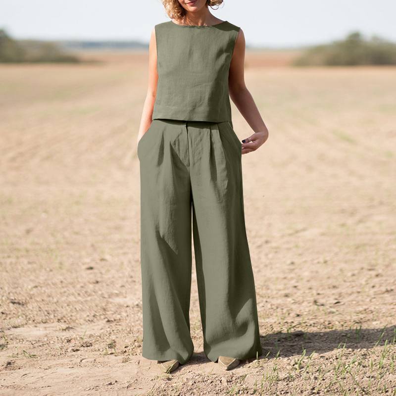 Linnea | Effortless Linen Sleeveless Top & Wide Leg Pants Set