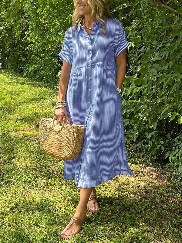 Vivienne | Casual Striped Shirt Midi Dress