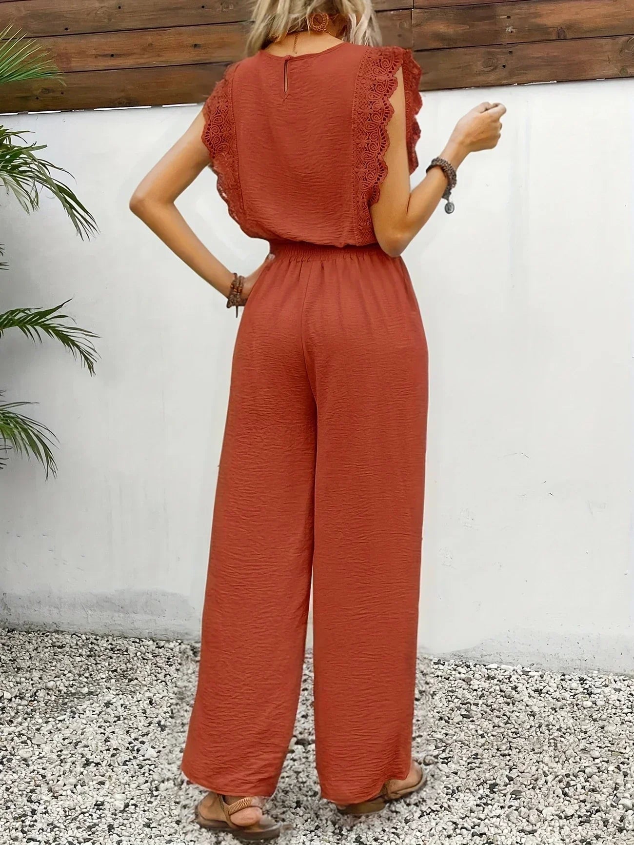 Adalenne | Effortless Lace Trim Wide Leg Two Piece Set