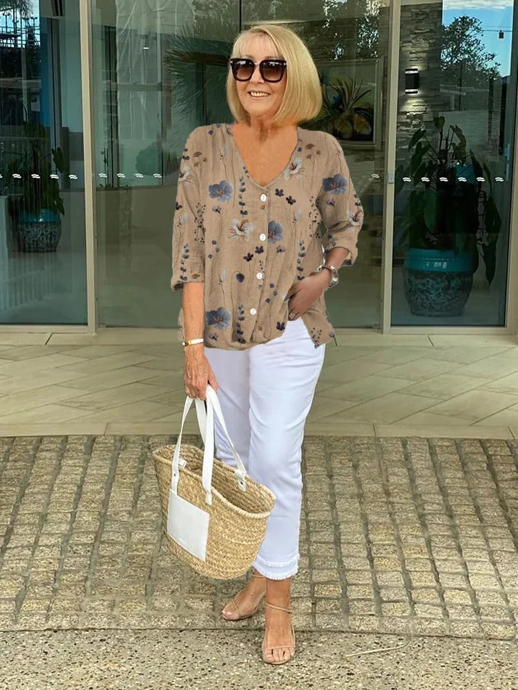 Mirabelle | Floral Print V-Neck Blouse