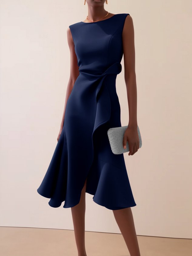 Thalindra | Refined Midi Ruffle-Hem Dress