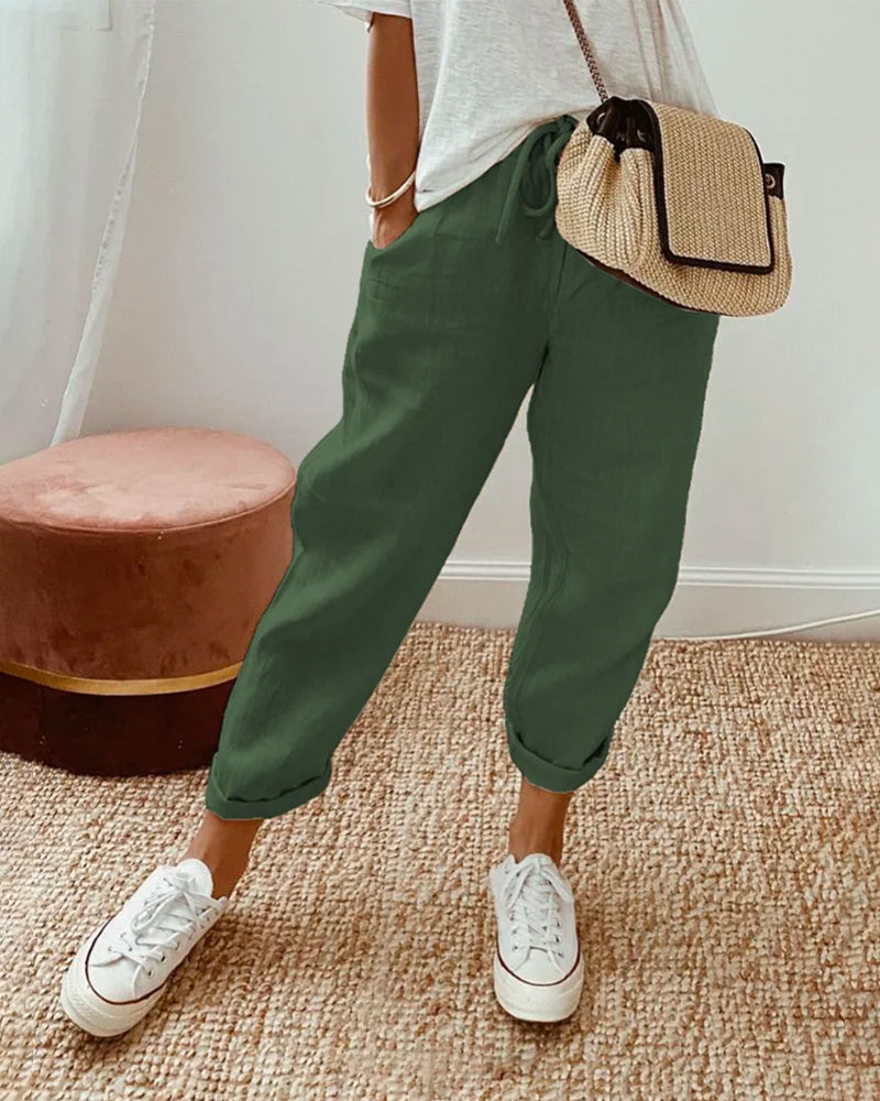 Thaliana | Casual Drawstring Linen Pants Women