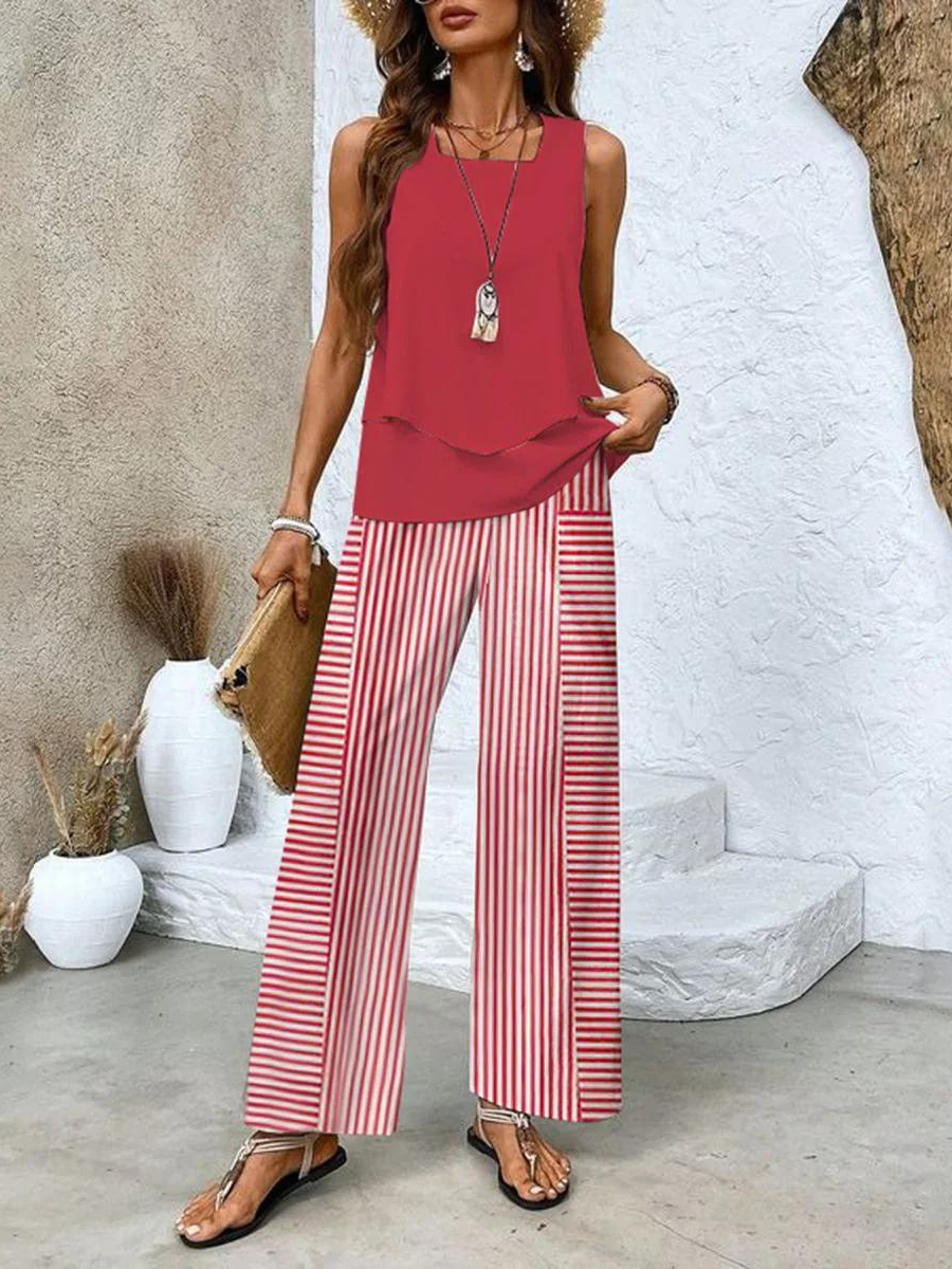 Evangeline | Elegant Tiered Top Wide Leg Pants Set