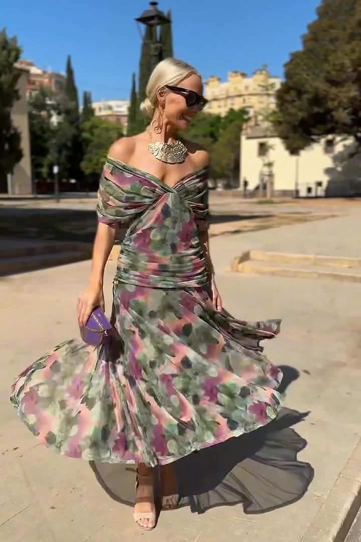Ophelia | Elegant Off Shoulder Ruched Maxi Dress