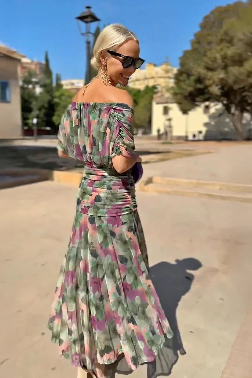 Ophelia | Elegant Off Shoulder Ruched Maxi Dress
