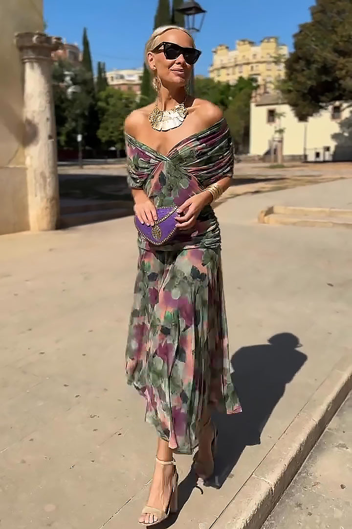 Ophelia | Elegant Off Shoulder Ruched Maxi Dress
