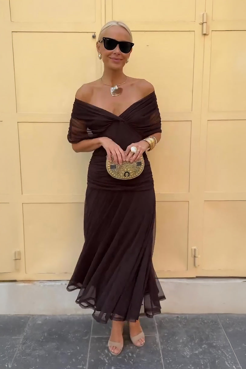 Ophelia | Elegant Off Shoulder Ruched Maxi Dress