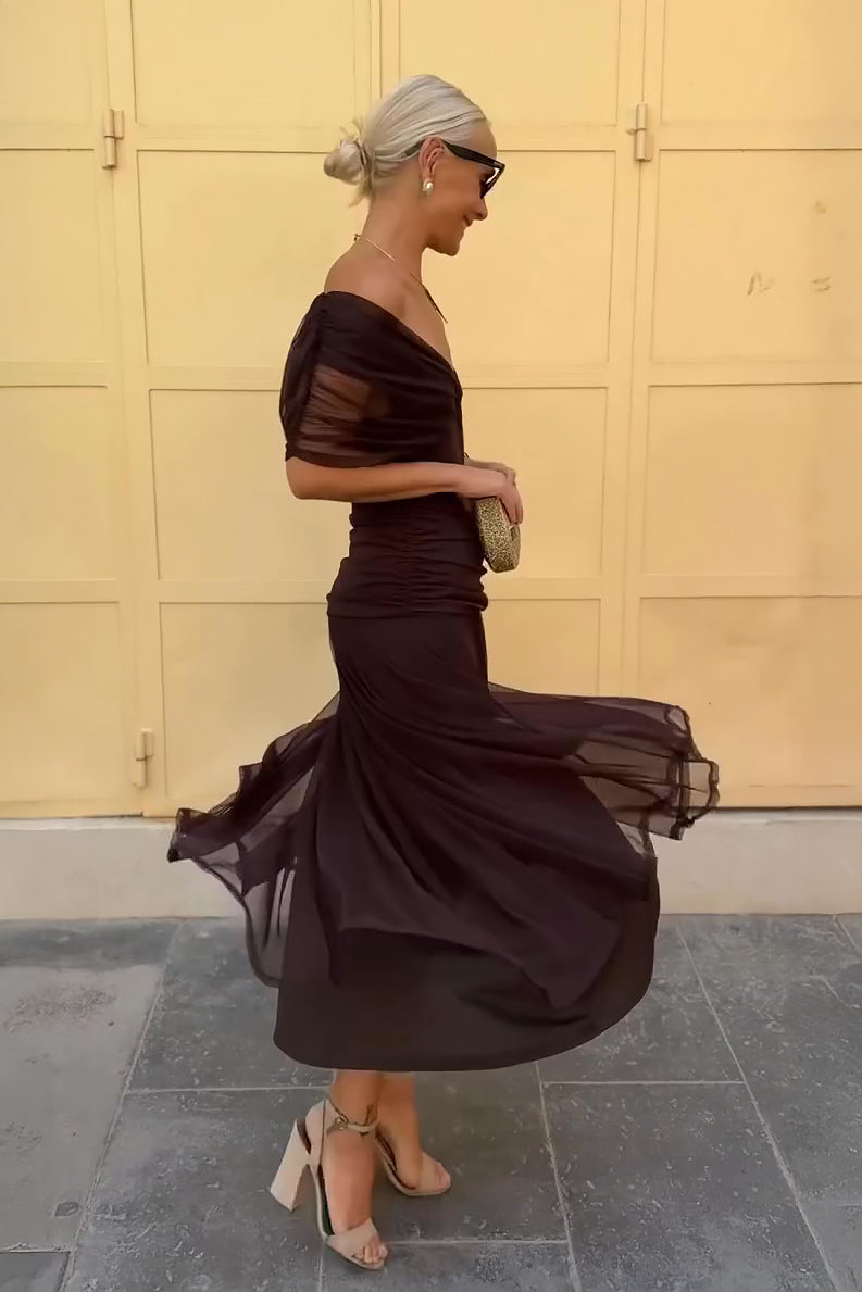 Ophelia | Elegant Off Shoulder Ruched Maxi Dress