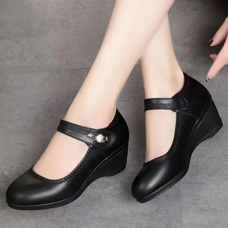 Marvelle | Comfort Fit Leather Wedge Mary Jane Heels