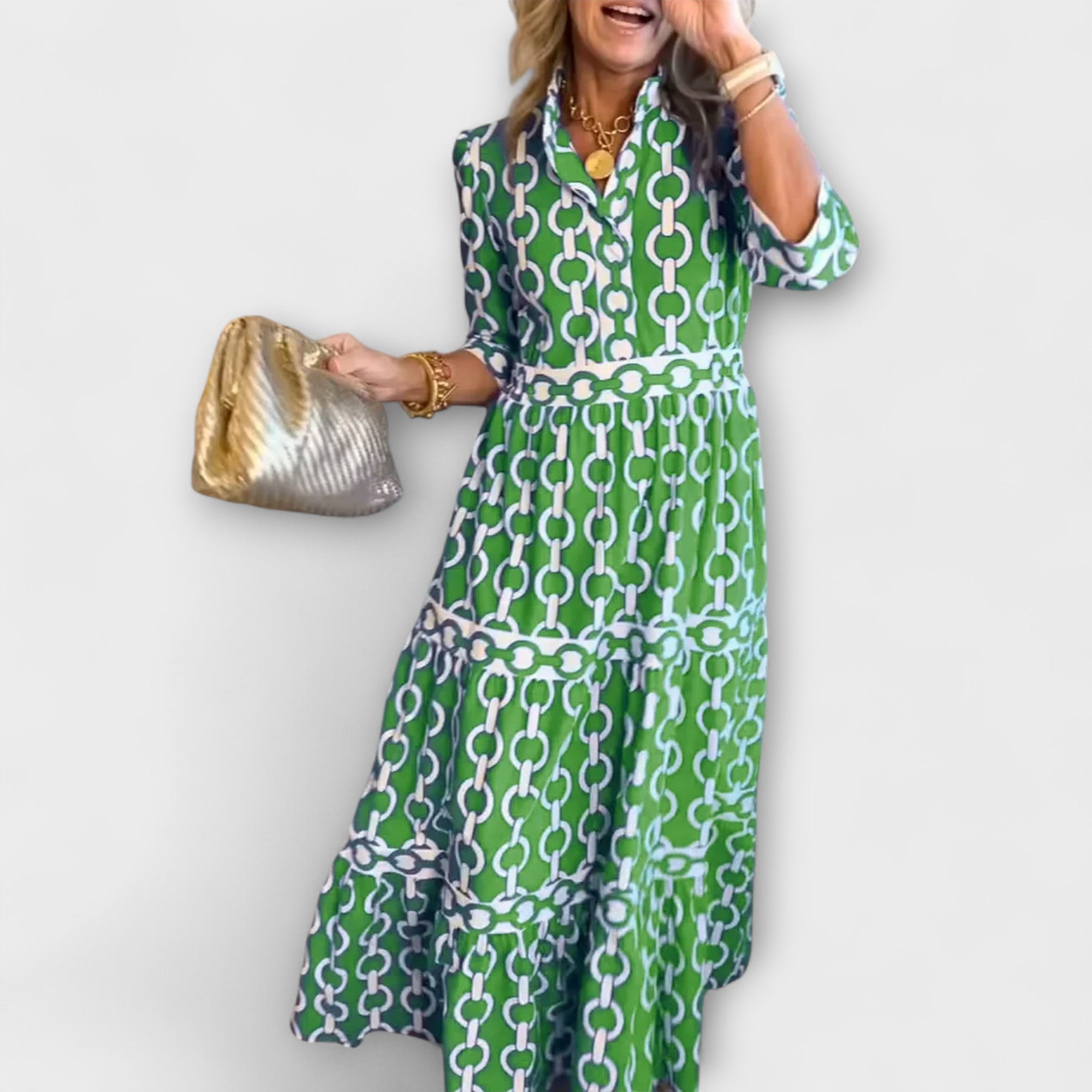 Therinae | Elegant Printed Maxi Button-Front Dress
